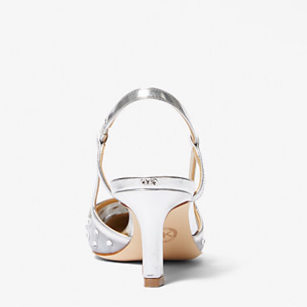 Michael Kors Silver Alora Mid Sling embossed Glittery Croc Leather Shoes. - Picture 3 of 12